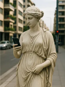 Sculpture with smartphone on street