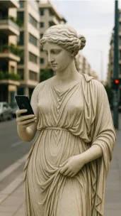 Sculpture with smartphone on street