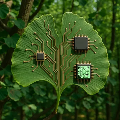 ginko leaf with data cubes ai